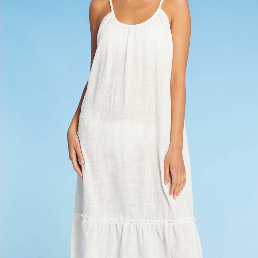 NWT Women's Tiered Midi Cover Up Dress - Kona Sol Off-White